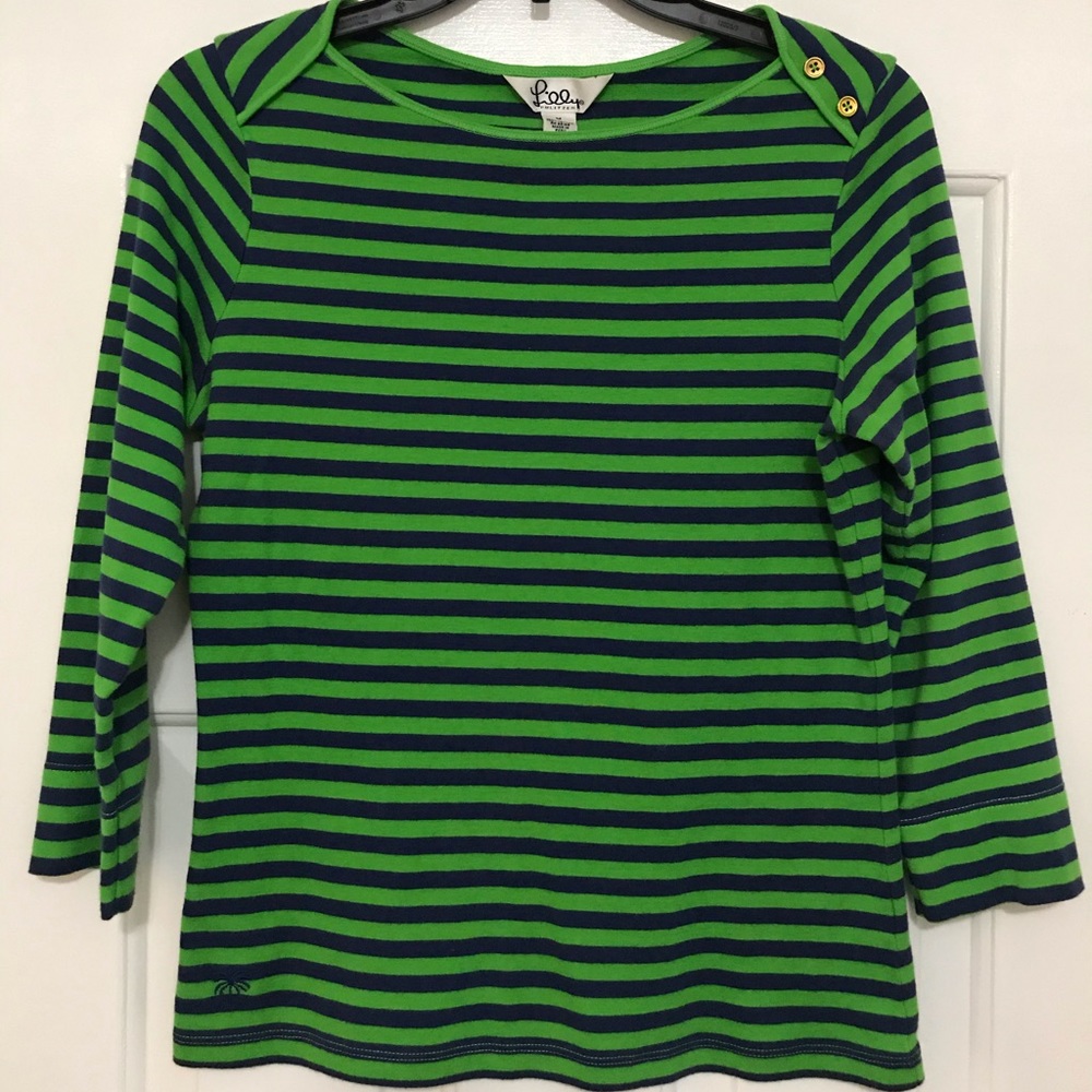 Lilly Pulitzer green/navy stripe 3/4 sleeve shirt